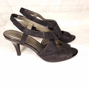 Bandolino black sparkly open toe sandal heels size 8